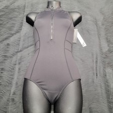 Danz N Motion Zip-front Leotard Black High Neckline Criss-cross Open Back SZ. SA