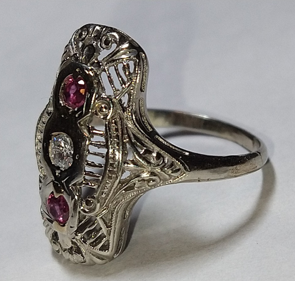 Solid 14k white gold diamond ruby ring 3.3 grams … - image 8