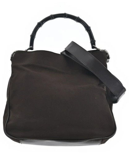 GUCCI Bamboo 2WAY Handbag Brown Leather Ladies Crossbody Shoulder Used