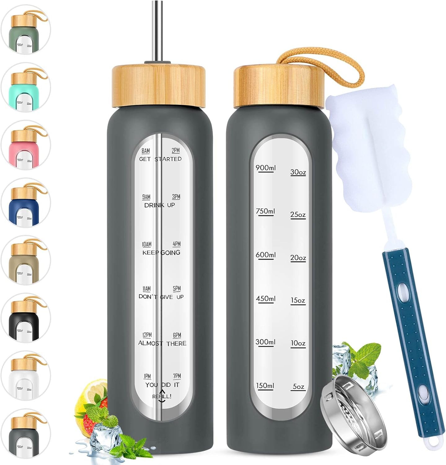 With Straw - Motivational Time Marker & Silicone Sleeve