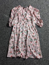 Zara Satin Dress Size Medium Pink Floral Puff Sleeves Bloggers Fave