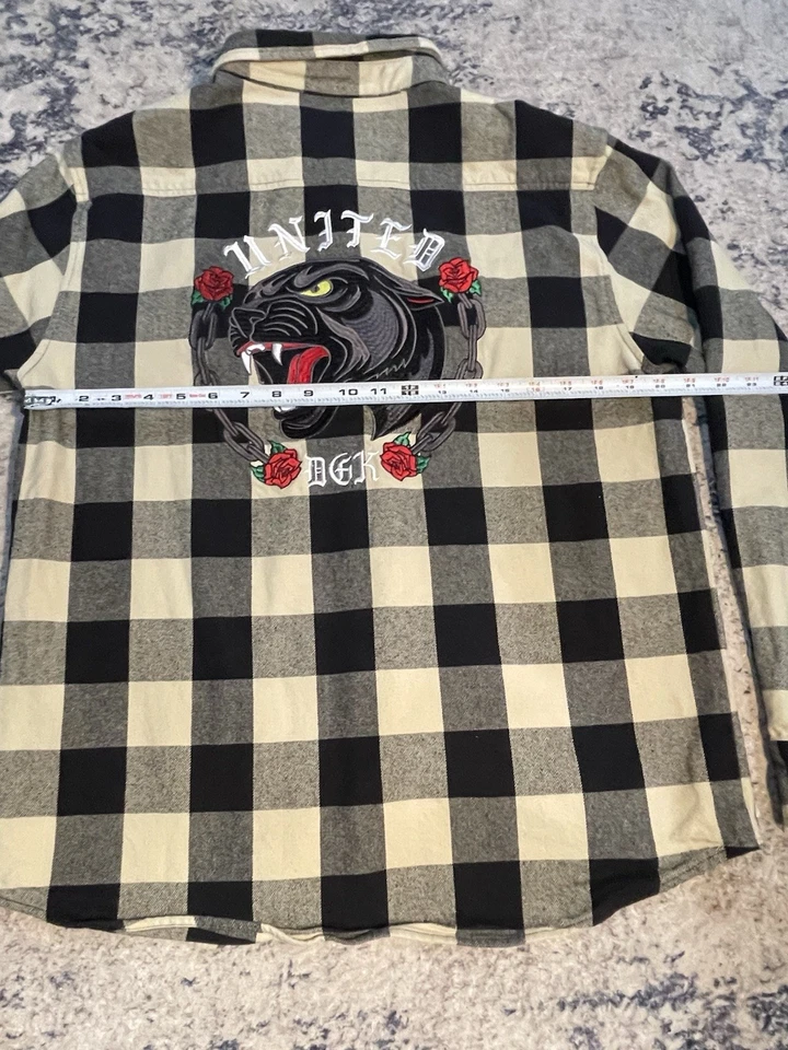 DGK United 刺绣法兰绒夹克男式 L 滑板街头服饰 二手状况完好 — 第 4/4 张图片