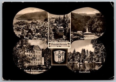 Friedrichroda Thüringen RPPC Schloss Gondelteich Waldbrunn c.1950s East Germany