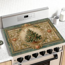Winter Rubber Stove Mat 28.35 x 20.47 Inch Classic Christmas Tree Art GREEN 03