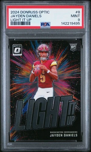 2024 PANINI DONRUSS OPTIC LIGHT IT UP #8 JAYDEN DANIELS ROOKIE RC PSA 9