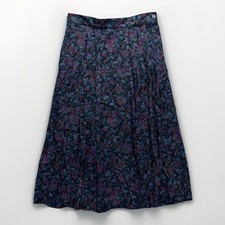 Vintage Pendleton Midi Skirt Size 8 Womans Boho Blue Purple Floral Elastic Rayon