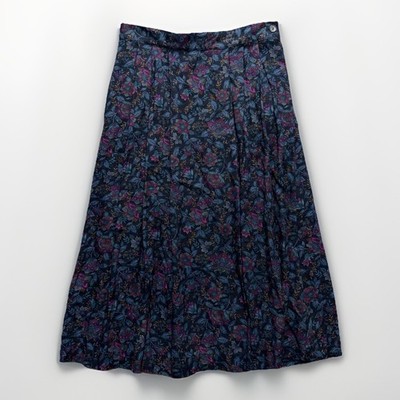 Vintage Pendleton Midi Skirt Size 8 Womans Boho Blue Purple Floral Elastic Rayon