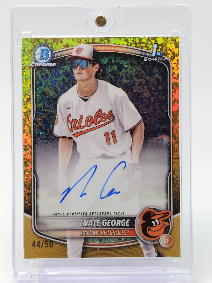 NATE GEORGE 2025 BOWMAN CHROME 1ST GOLD MINI DIAMOND AUTO /50 Q4854