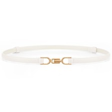 Skinny Leather Belt Adjustable Thin Waist Belt for Dress Pants Jeans A-White, M