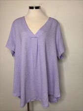 Lane Bryant Lavender Striped V-Neck Short Sleeve Top
