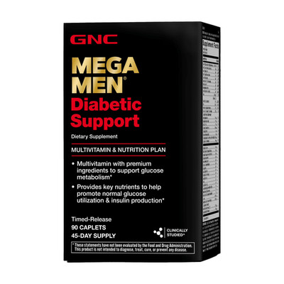 GNC Mega Men Diabetic Support 90 Caplets Men's Multivitamin Glucose Support