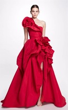 One Shoulder 3D Floral Satin Evening Gown High Slit A Line Prom Dress Custom