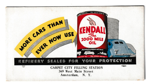 Vintage 1930's Kendall's 2000 Mile Oil Unused Ink Blotter Amsterdam NY