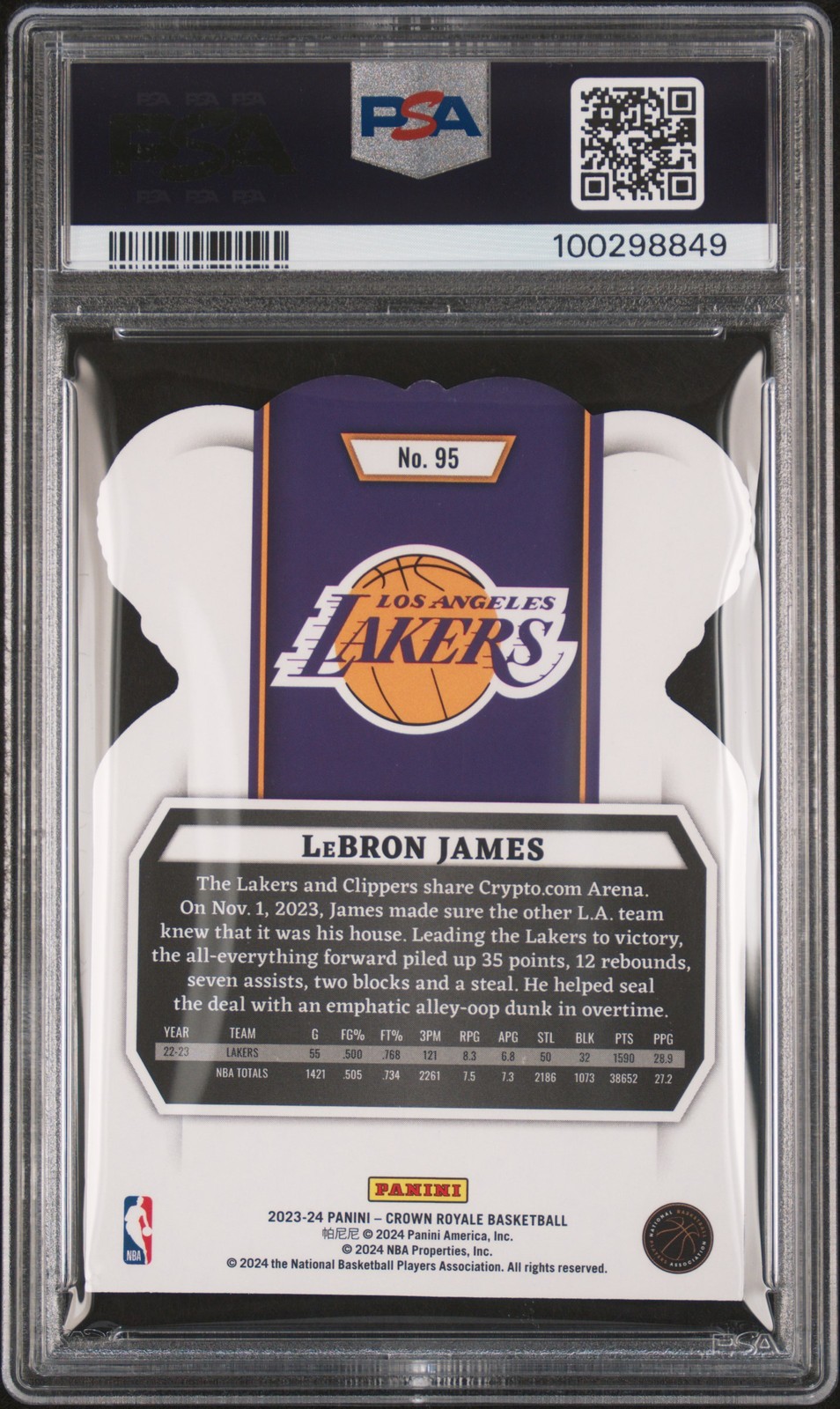 2023 PANINI CROWN ROYALE CRYSTAL BLUE #95 LEBRON JAMES 27/99 PSA 8.5 view 2