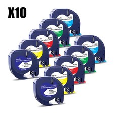 10PK Dymo Letratag Refill 91331 91330 White Plastic 12mm Label Tape 1/2" LT-100H