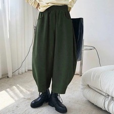 Womens Japanese Loose Wide Legs Cropped Harem Pants Casual Bloomers Trousers