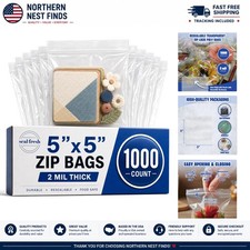 Crystal Clear 5 x 5 Resealable Bags - 1000 Count, Odorless and Non-Toxic