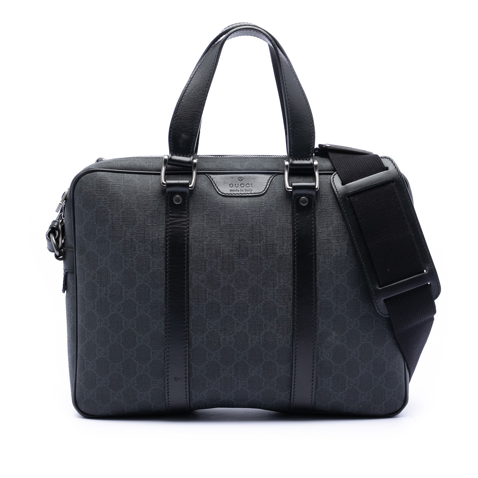 Authenticated Gucci GG Supreme Briefcase Black Coated Canvas Fabric