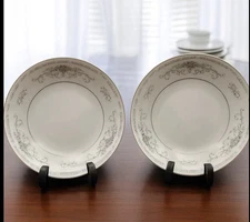 Vtg Wade Fine China Bowls Diane Collection Silver Blue Floral Pair Elegant Japan