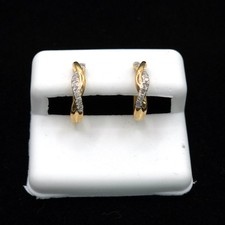 10K Yellow Gold 0.21CT Two‑Tone Twisted Diamond Ribbon Hoop Earrings