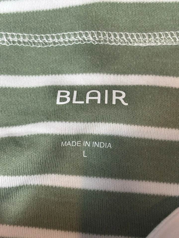 Blair 三分袖边框印花条纹束腰上衣,尺寸 L,全新无标签 — 第 2/4 张图片