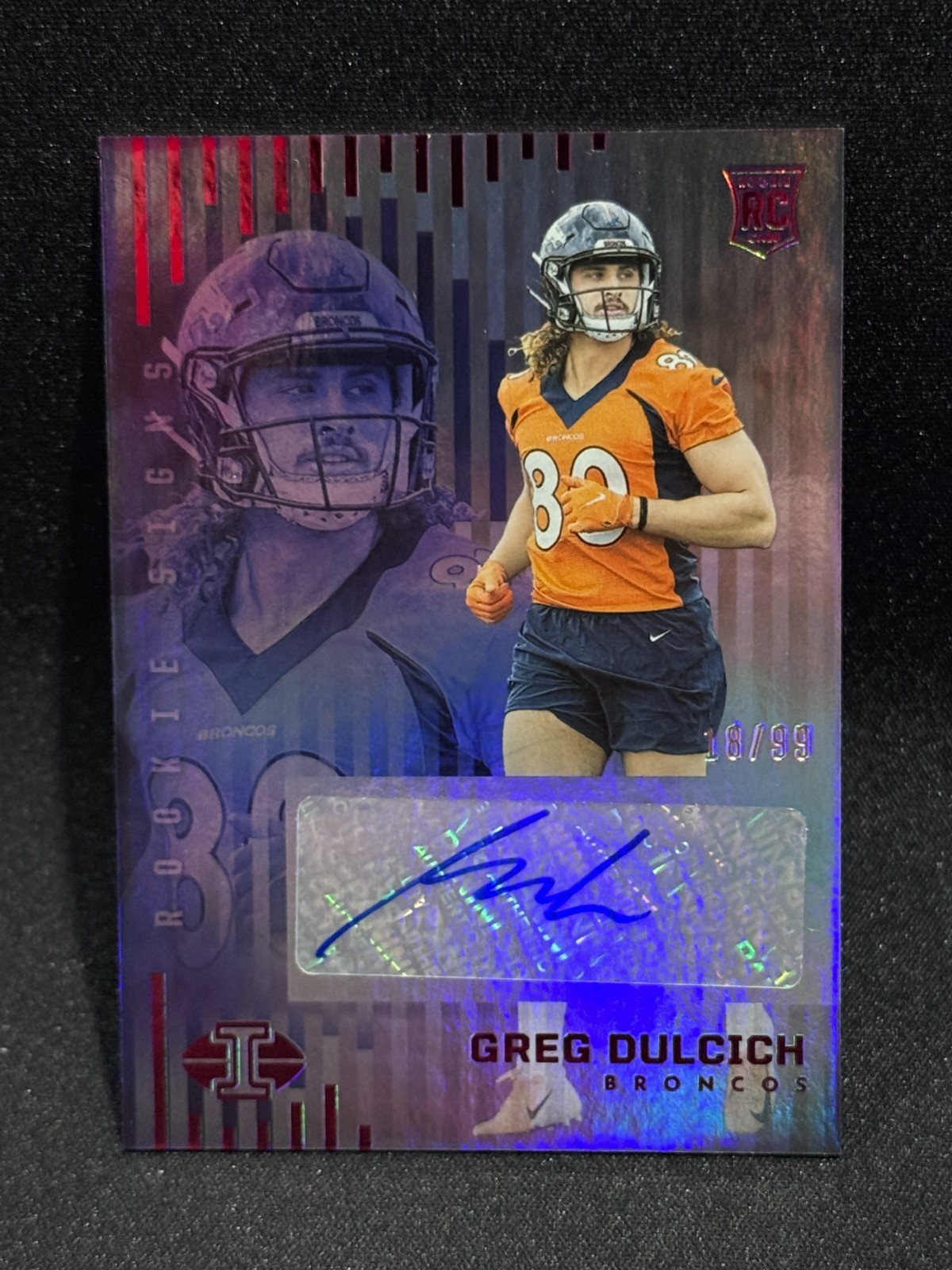 2022 Panini Illusions Rookie Signs Greg Dulcich #RS-GD Red /99 (AU, RC)