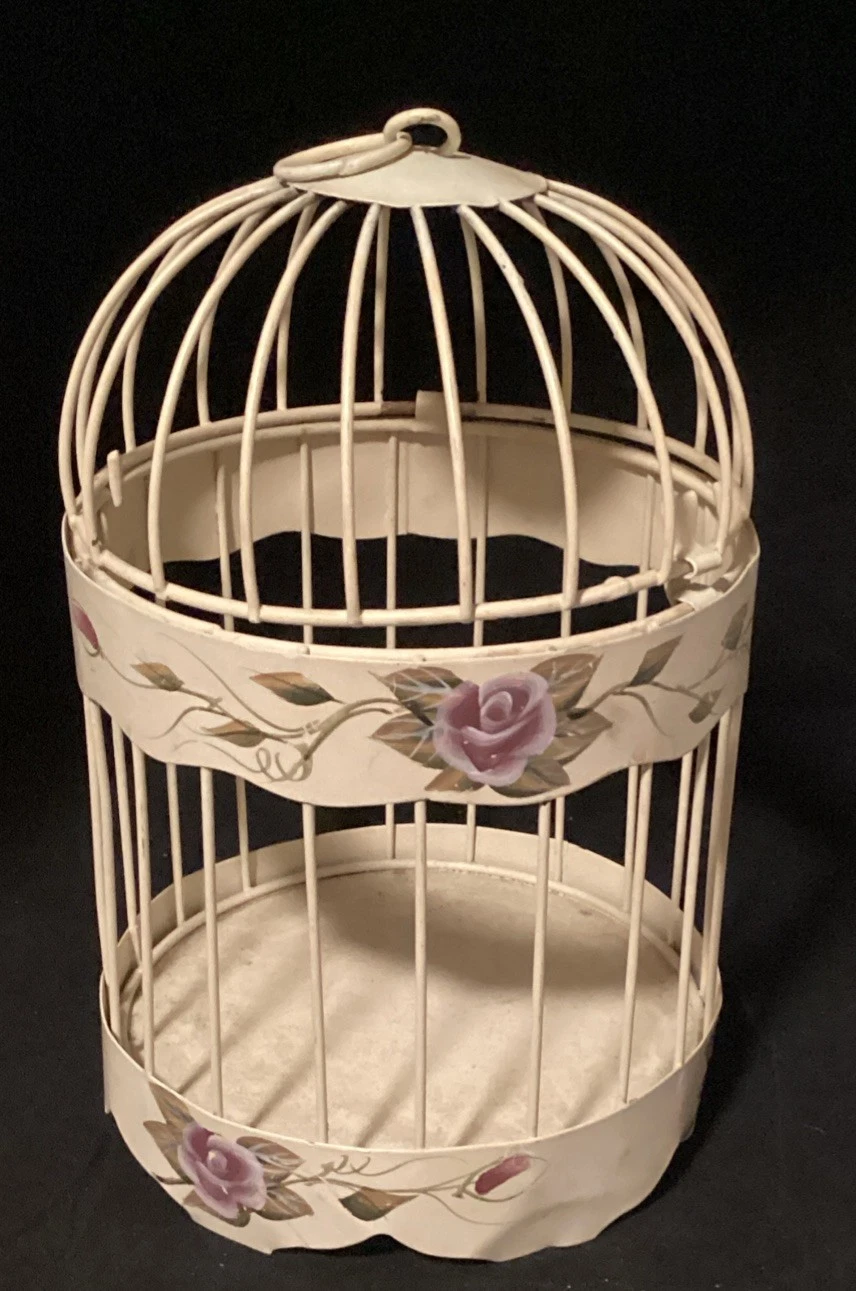 Sweet Yellow Bird Cage With Hand Painted Flowers