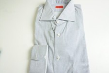 Isaia 100 Cotton White Blue Polkadot Dress Shirt Sz 42 16.5 BRAND NEW