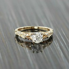 1Ct Round Lab-Created Diamond Solitaire Engagement Ring 14K Yellow Gold Plated