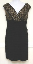 Adrianna Papell Lord Taylor dress 20 black tan tiered folds neckline Lace Banded