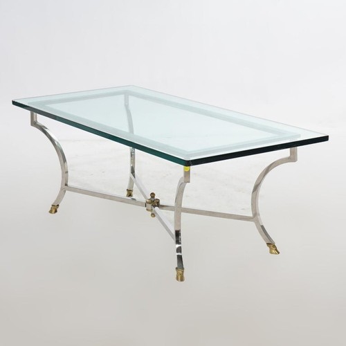 Mid Century Modern Hollywood Regency Chrome, Brass & Glass Coffee Table C1960 - Picture 4 of 10