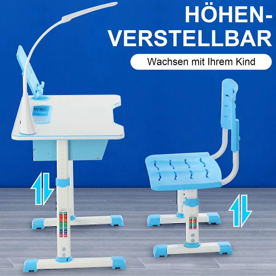 OYAJIA Verstellbar Kinderschreibtisch Kinder Studiertisch & Stuhl mit LED Fkmlrg