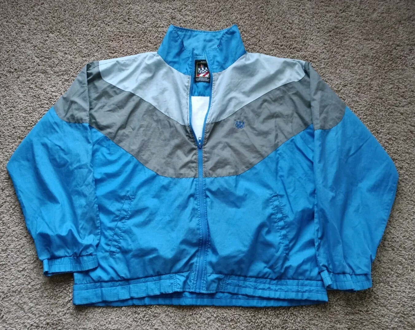 Olympics USA Windbreaker Jacket Mens XL Blue Full Zip Blue Vintage