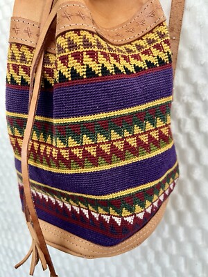 Drawstring Aztec Tapestry Hand Loomed Backpack W/ Tan  display picture 3