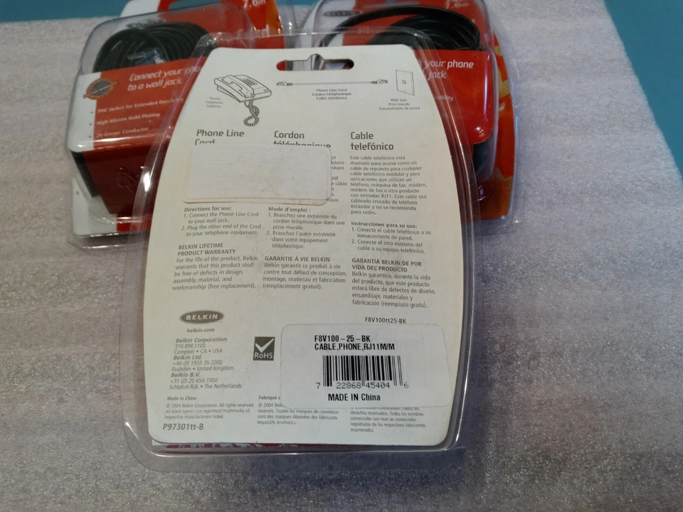 LOTE DE 4 cables de línea telefónica Belkin 25' RJ-11 ¡¡CON 30 DÍAS DE GARANTÍA!!! Foto 4 de 4
