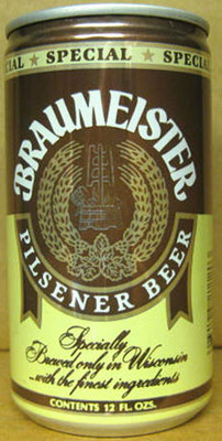 BRAUMEISTER PILSENER Yellow & Brown BEER CAN, Huber, Monroe, WISCONSIN 1982, 1+