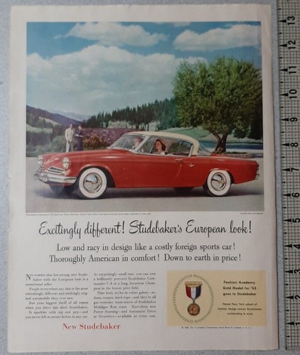 1954 Studebaker Vintage Print Ad Commander V-8 Champion Coupe White Wall Tires