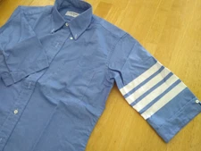 NWOT Thom Browne Short Sleeve Blue with Woven 4 Bar Sleeve Stripe TB1 Small Slim