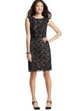 Ann Taylor LOFT Scalloped Black Lace Fully Lined Straight Dress sz 4 Tall NWT