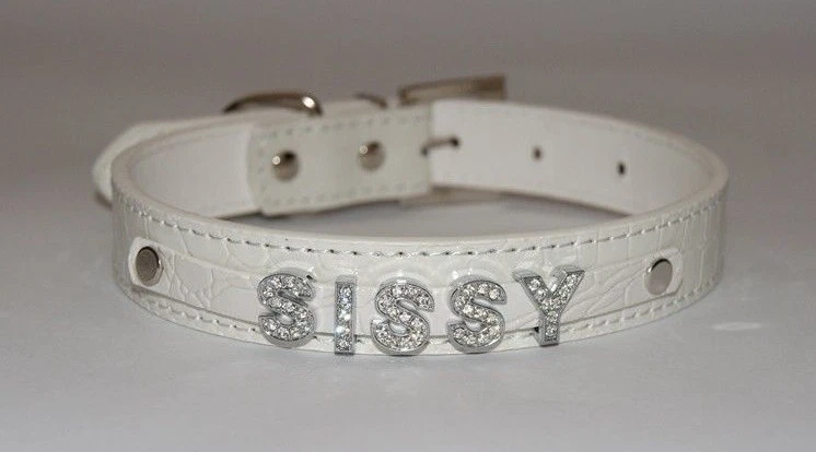 FOREVER FETISH SISSY White Bondage Collar Slave Sub Submissive Cuck Faggot Gay Faux Leather UK