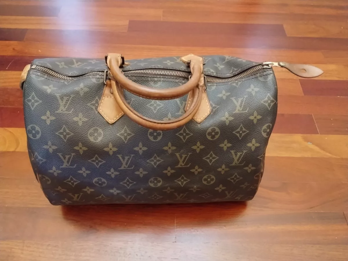 LOUIS Vuitton Brown Faux Leather LV Logo Speedy 35 Doctor Handbag