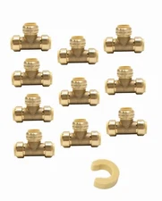 EFIELD 10 PCS 1/2" Push Fit Tee Brass Fittings With Clip, Lead Free Brass