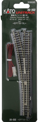 Kato N Scale ~ Left Hand Electric Turnout Switch 718mm 28 1/4  Radius 15º 20-202