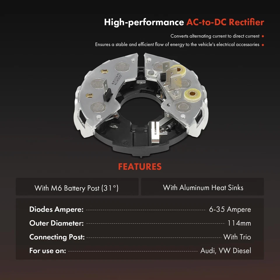 Diodo rectificador alternador con trío para VW Jetta 1981-1985 Golf 1985 Rabbit Audi Foto 2 de 4