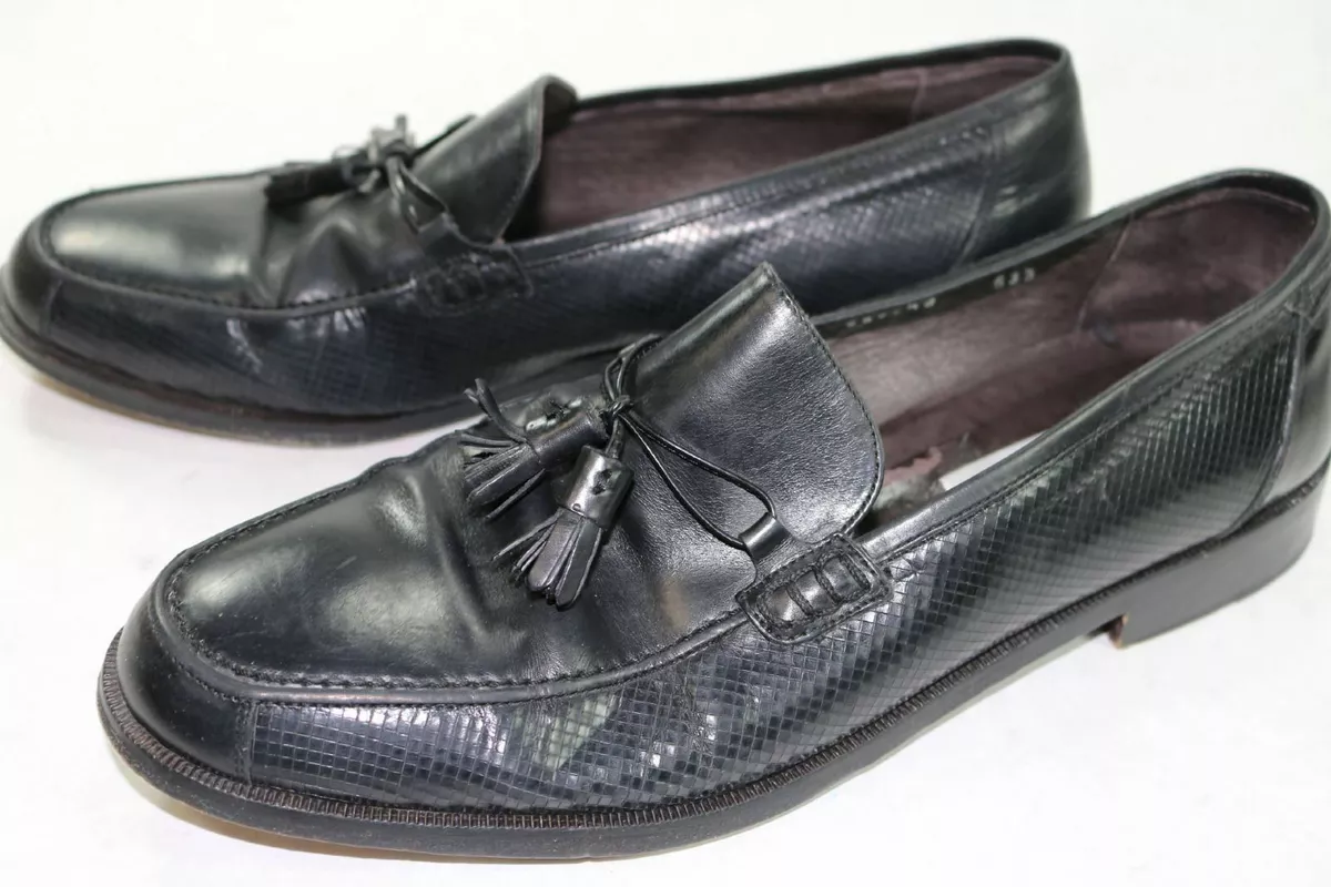 Mens Mezlan 10 M Black Diamond Textured Leather Tassel Loafers