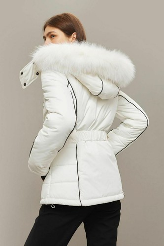 Topshop White Ski Jacket Fur hood UK14 