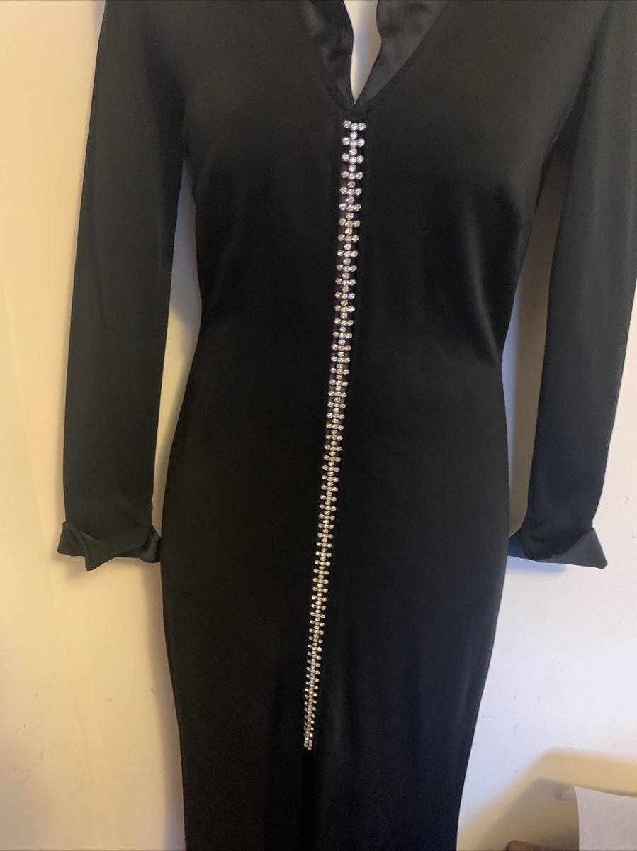 Black Tuxedo Maxi Dress Crystals in The Front V-Neck Collar Long Sleeve Gown, L | eBay Black Tuxedo Maxi Dress Crystals in The Front V-Neck Collar Long Sleeve Gown, L | eBay