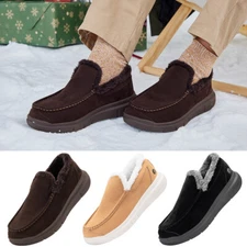 FitVille Men's Winter Slippers Extra Wide Slip-on House Moccasin Shoes w/ Fur