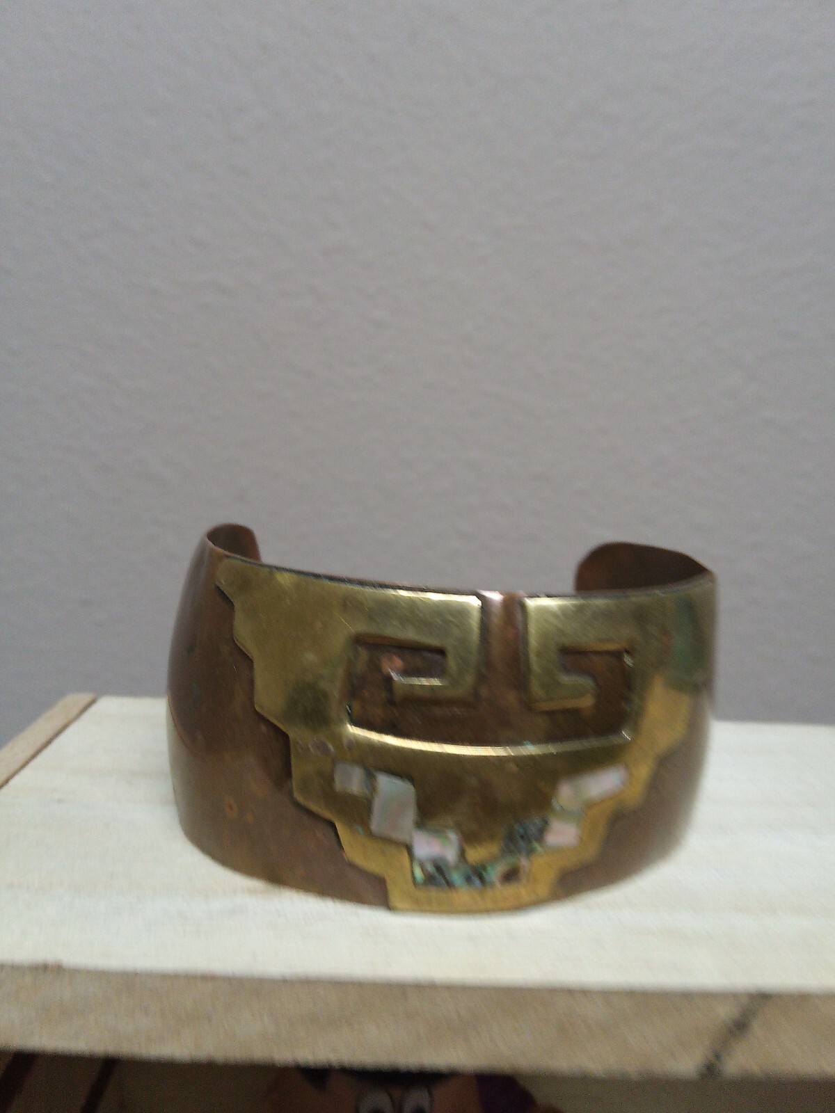 Big Solid Copper Open Cuff With Some Brass Art An… - image 8