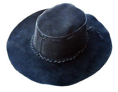 Black Suede Floppy Leather Hippie Hat 